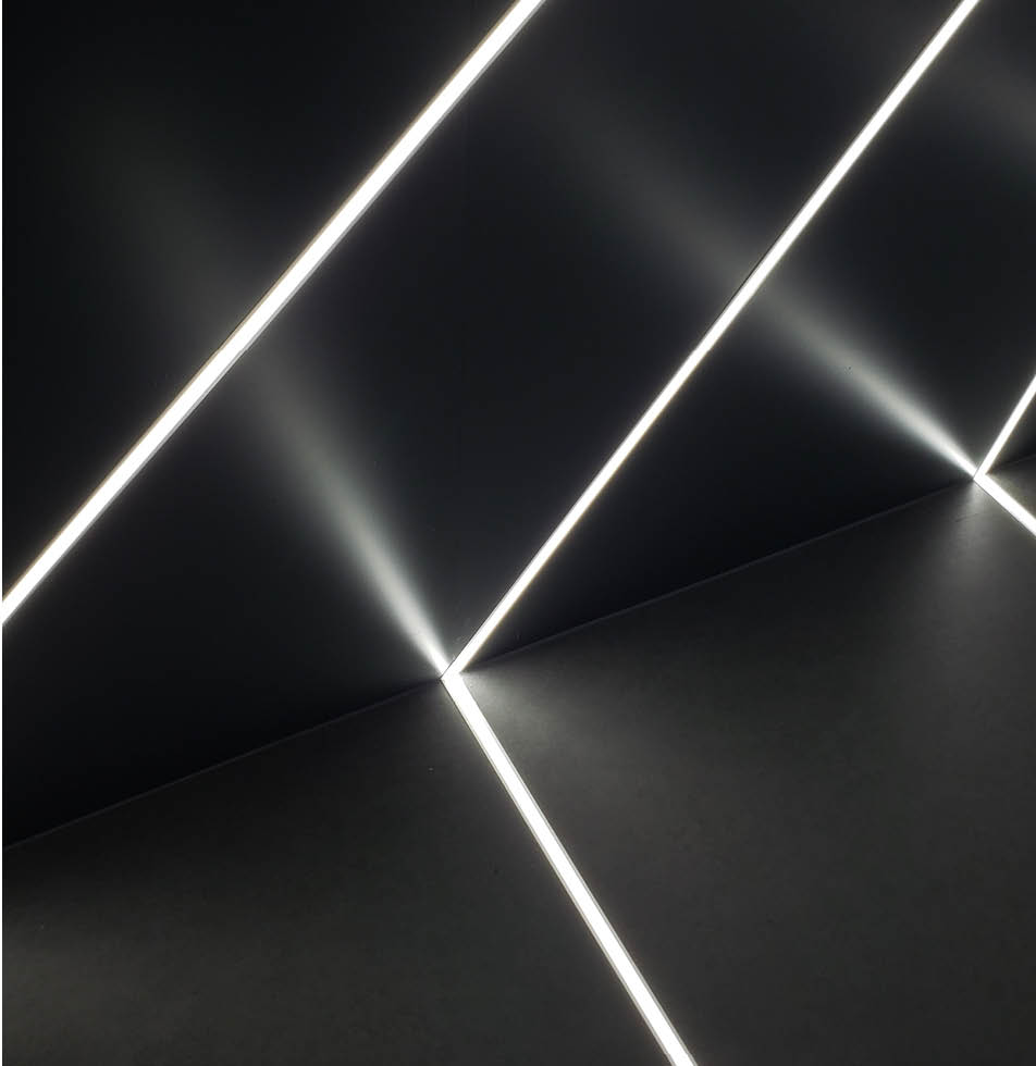 B&W image of roof with lines of lights running through
