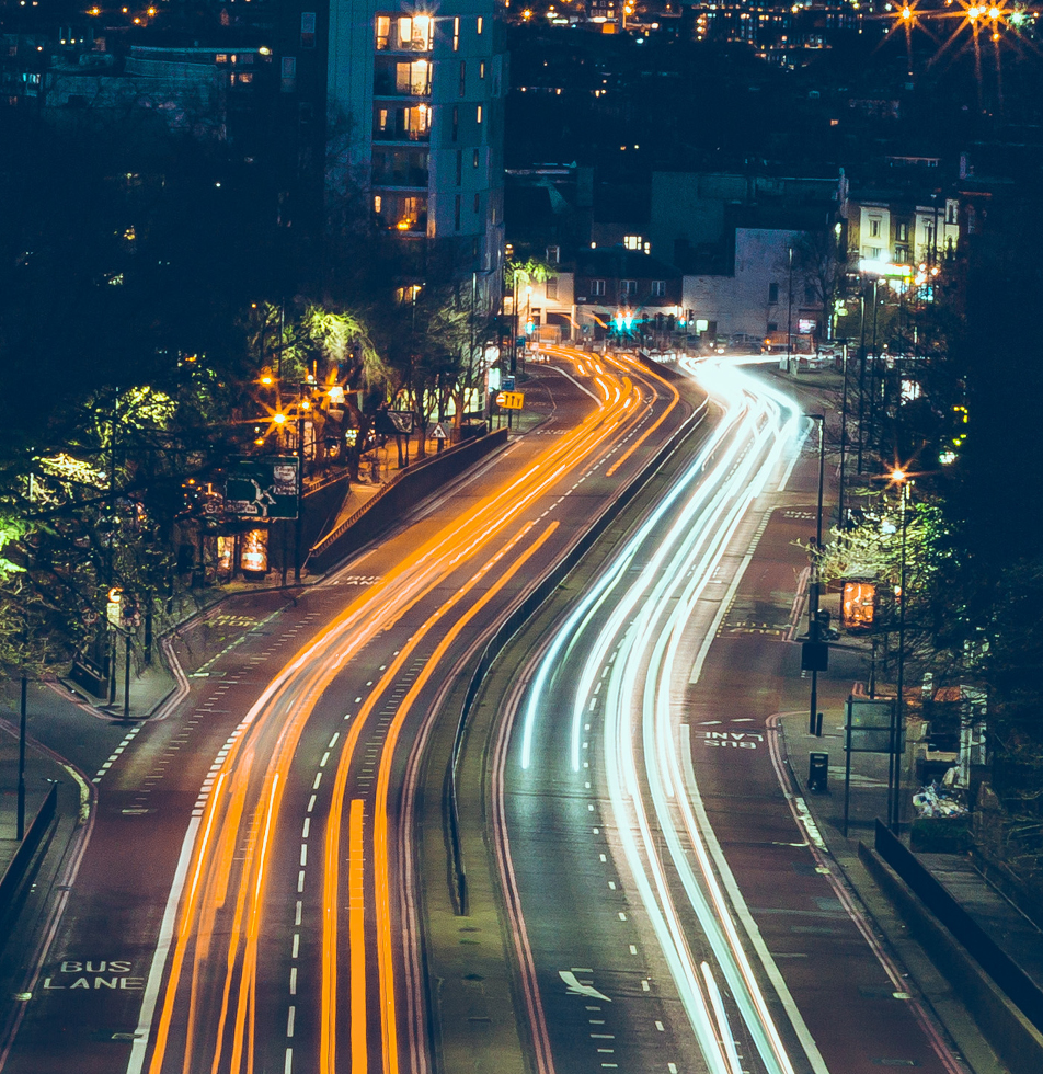 Shot of street lights over traffic